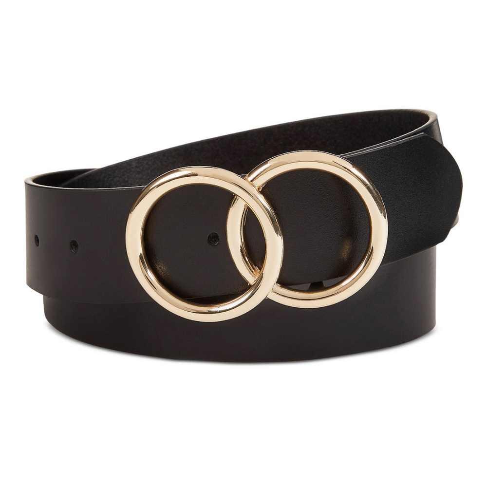 Double circle belt, black leather